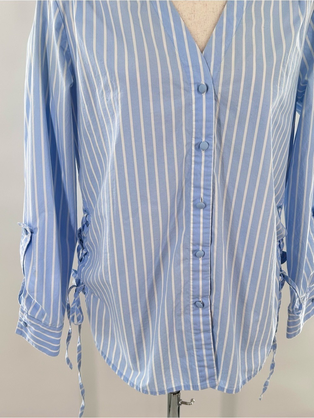 Mare Mare Anthropologie Blue White Striped Lace Up Sides Cotton Blouse Small - Picture 7 of 14